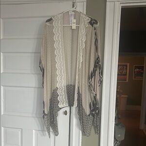 Anthropologie Beige and Black Lace Trim Blouse